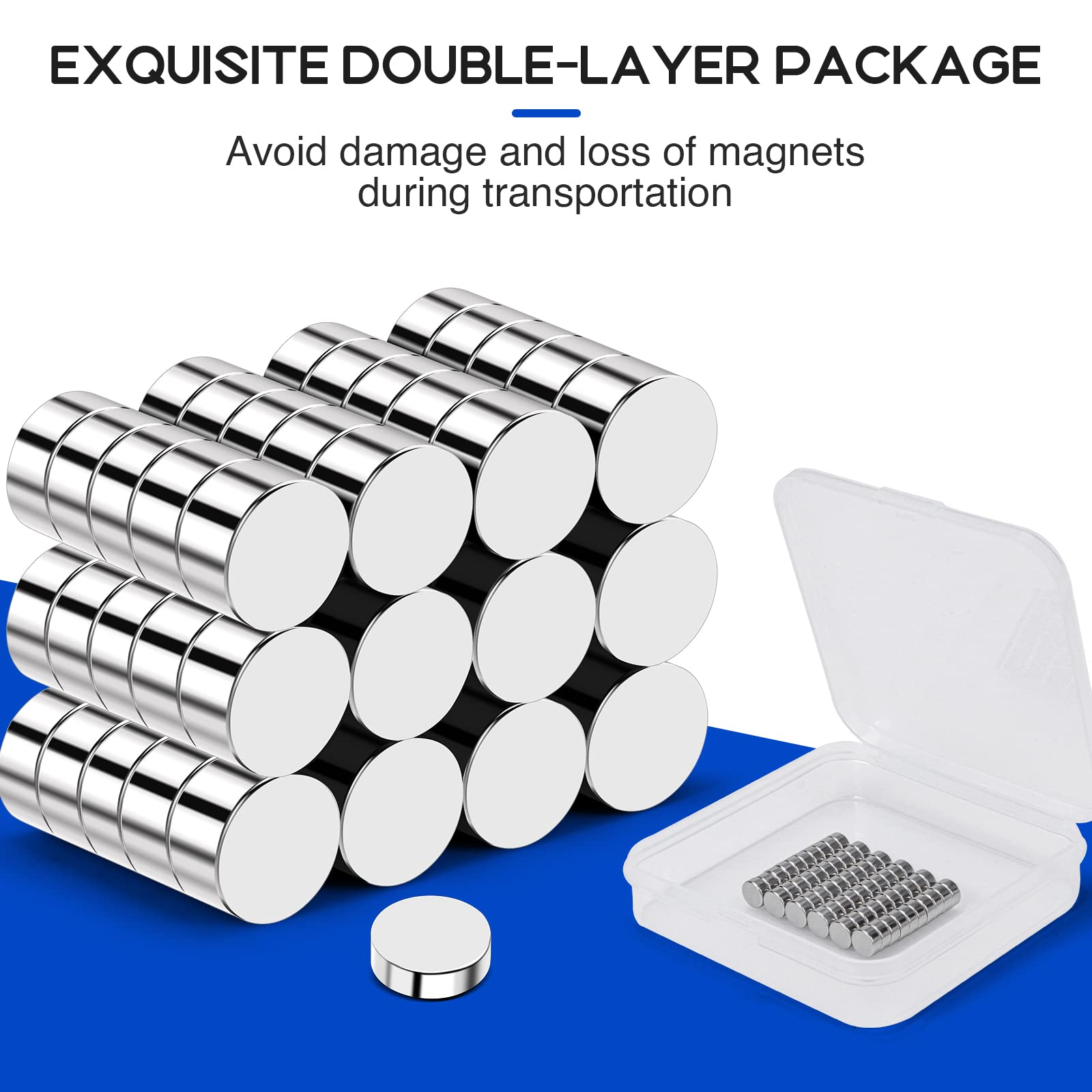 VSKIZ brushed nickel surface magnets offer smooth, scratch-free contact.