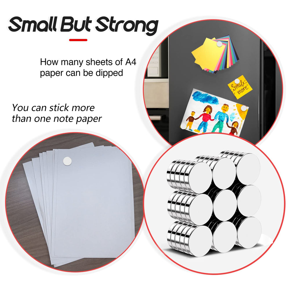 VSKIZ brushed-nickel-silver-finish magnets on a whiteboard showing strong hold and easy removal.