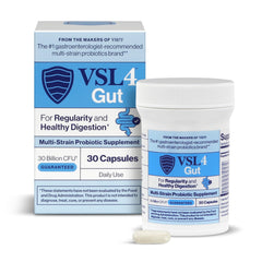 VSL4 Gut Daily Probiotics bottle showing 30B CFU support for digestion.