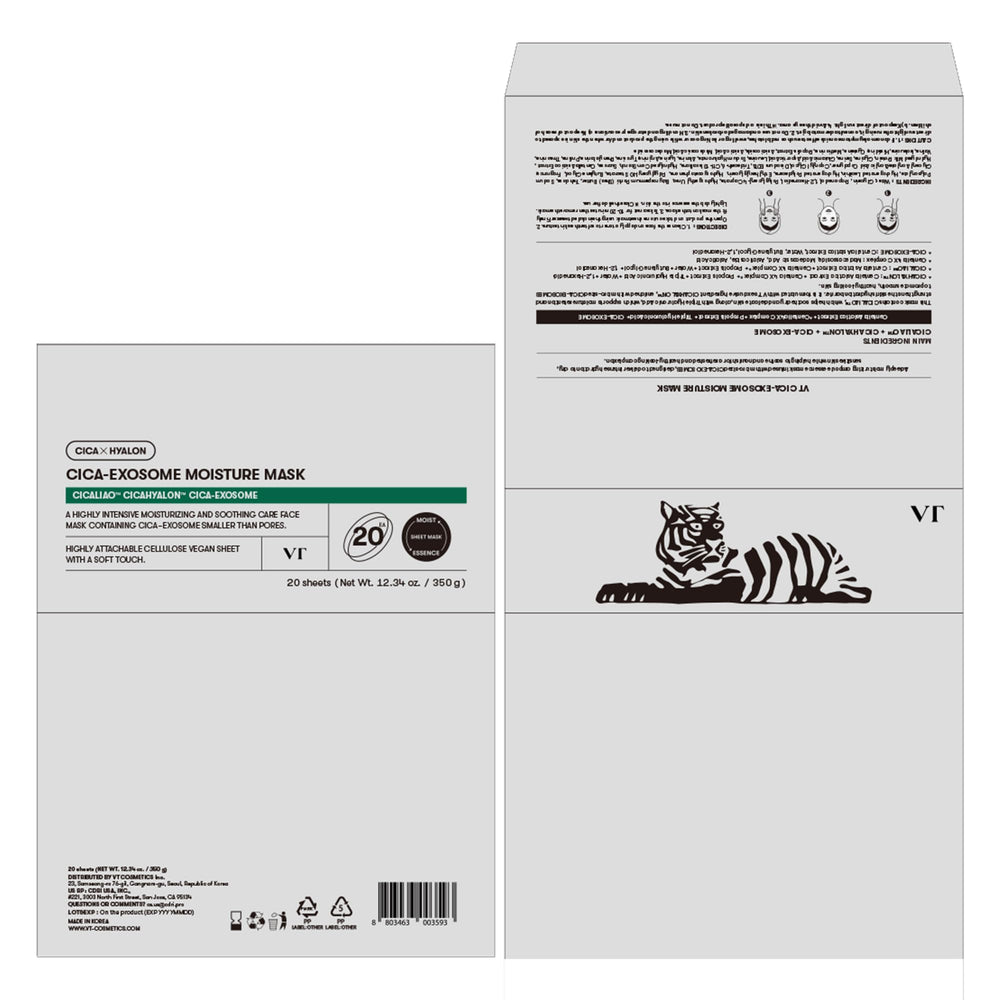 VT COSMETICS Cica-Exosome Mask dewy finish enhances a refreshed complexion.