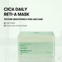 VT COSMETICS CICA RETI-A daily mask sheet close-up highlights smooth texture and gentle retinol support