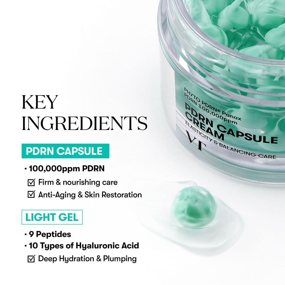 VT COSMETICS Lightweight gel texture with PDRN capsules absorbing quickly.