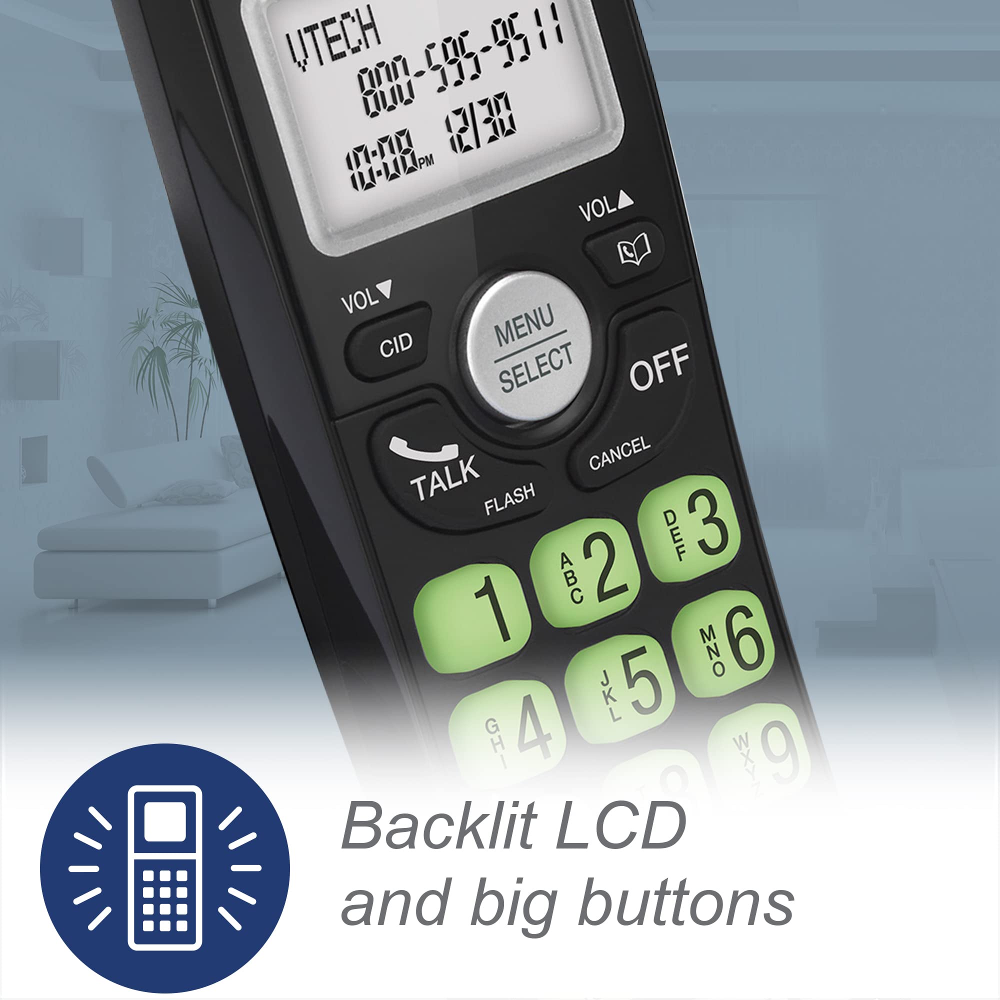 VTech VG131-21 backlit keypad improves dialing in low light.