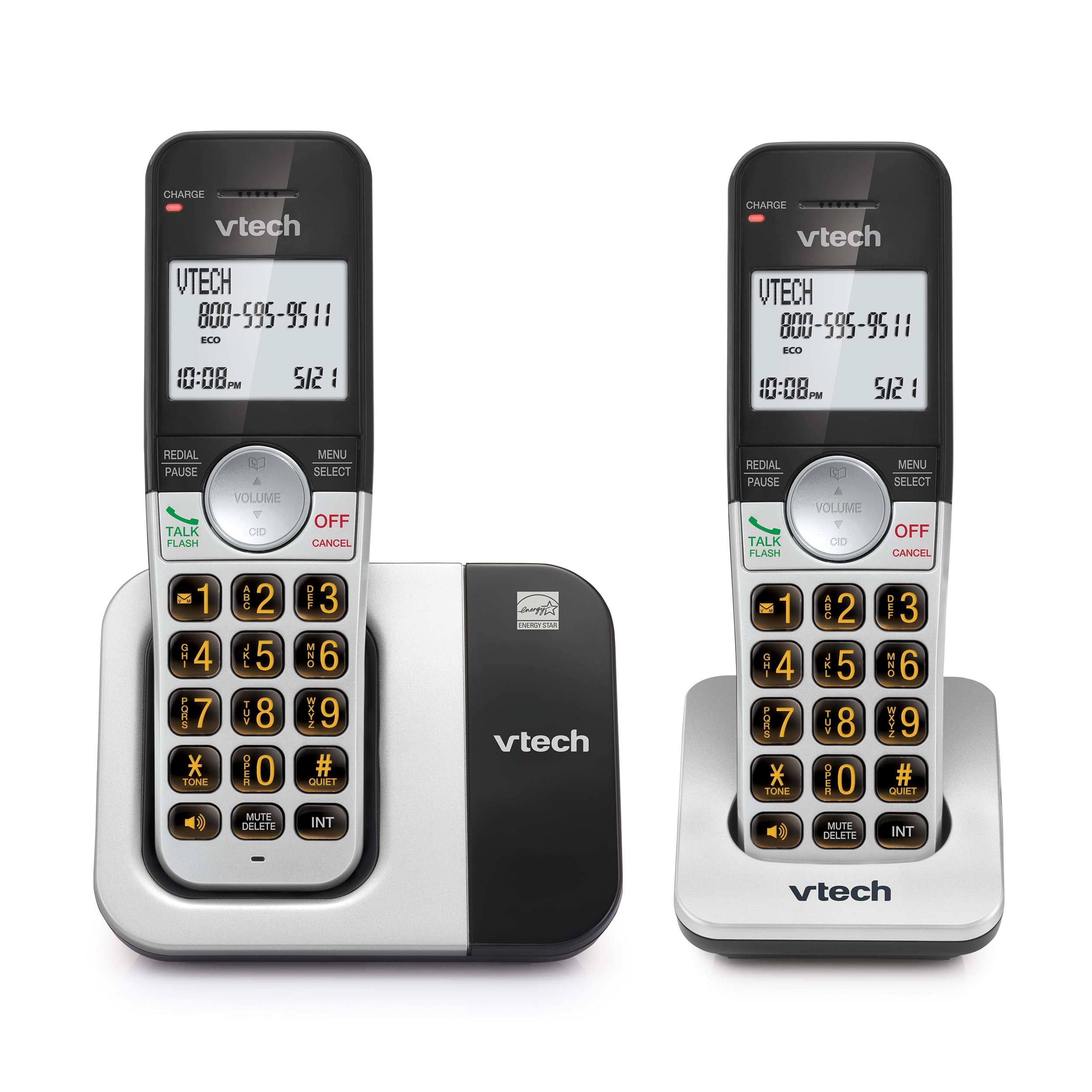 VTech VG231-2 display close-up with large white backlit digits for easy reading.