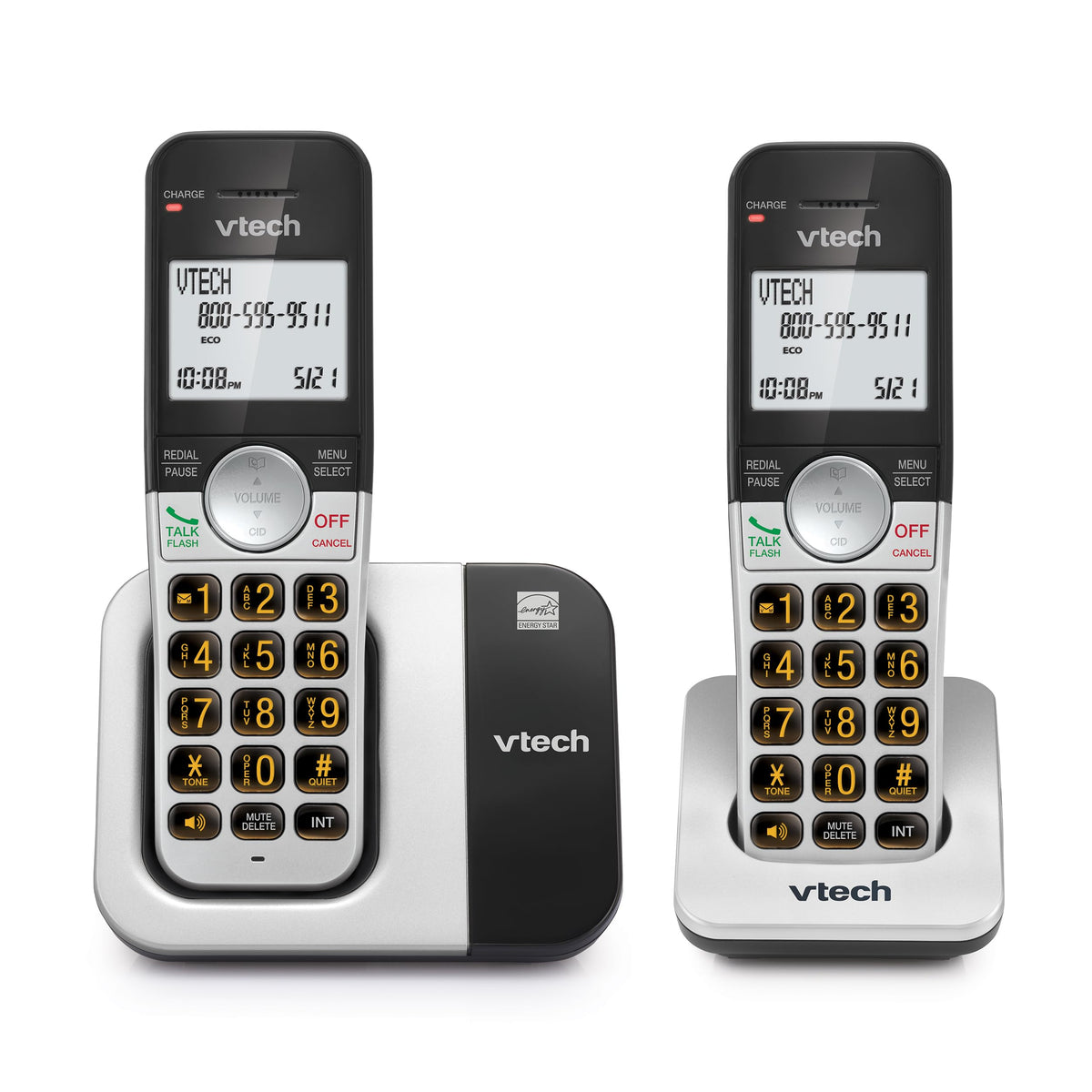 VTech VG231-2 display close-up with large white backlit digits for easy reading.