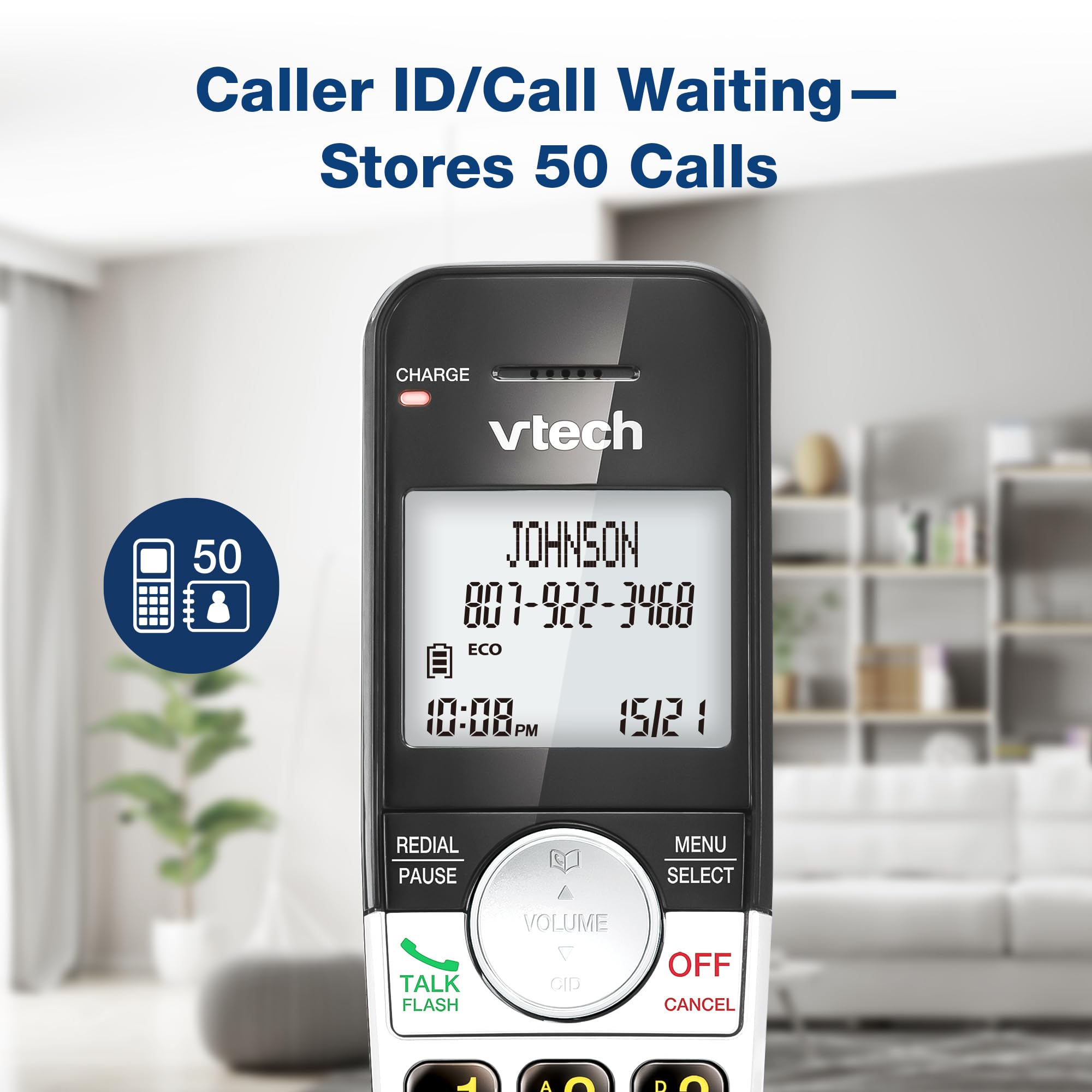 VTech VG231-2 handset with oversized buttons for simple dialing.