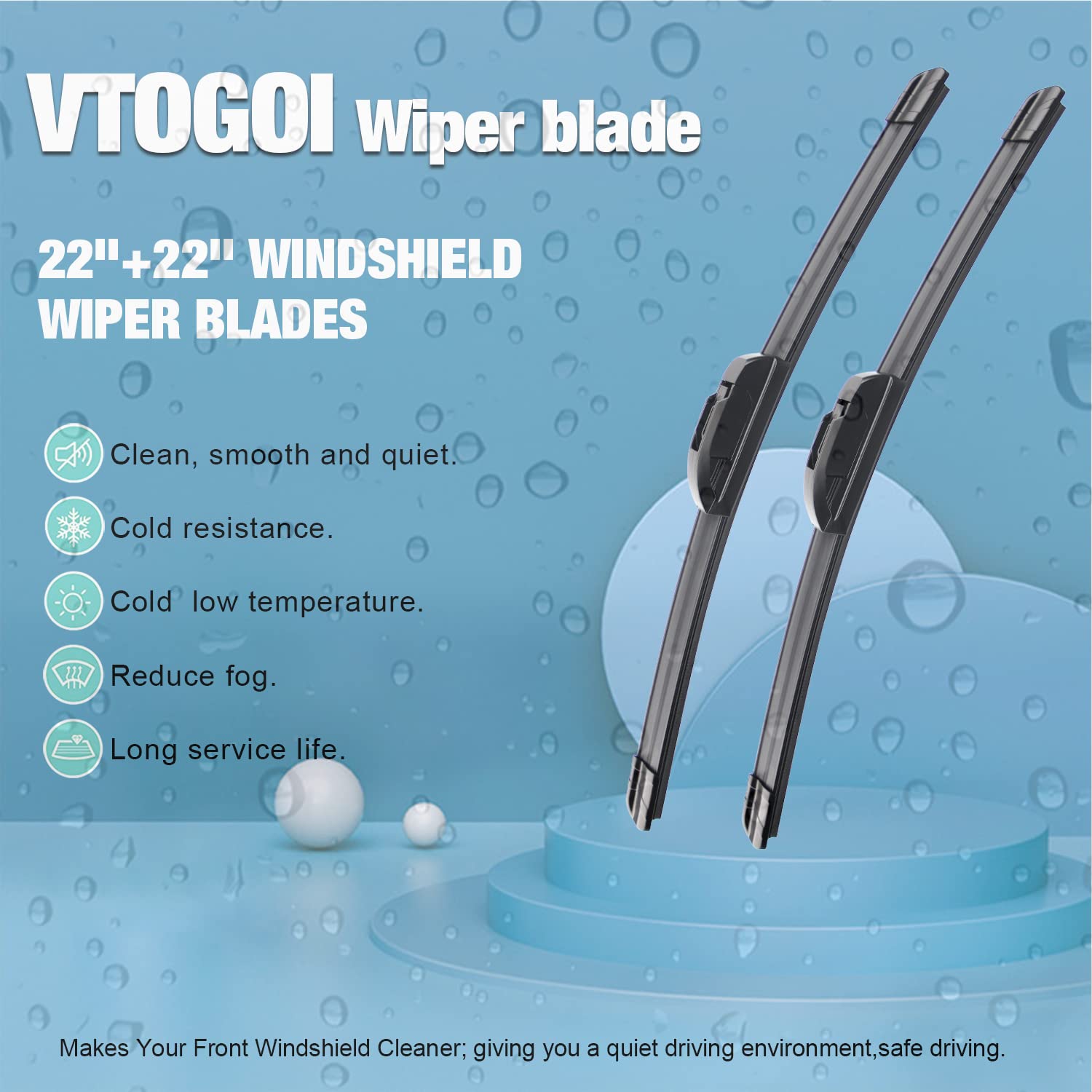 VTOGOI natural rubber blade close-up showing smooth wipe and durability