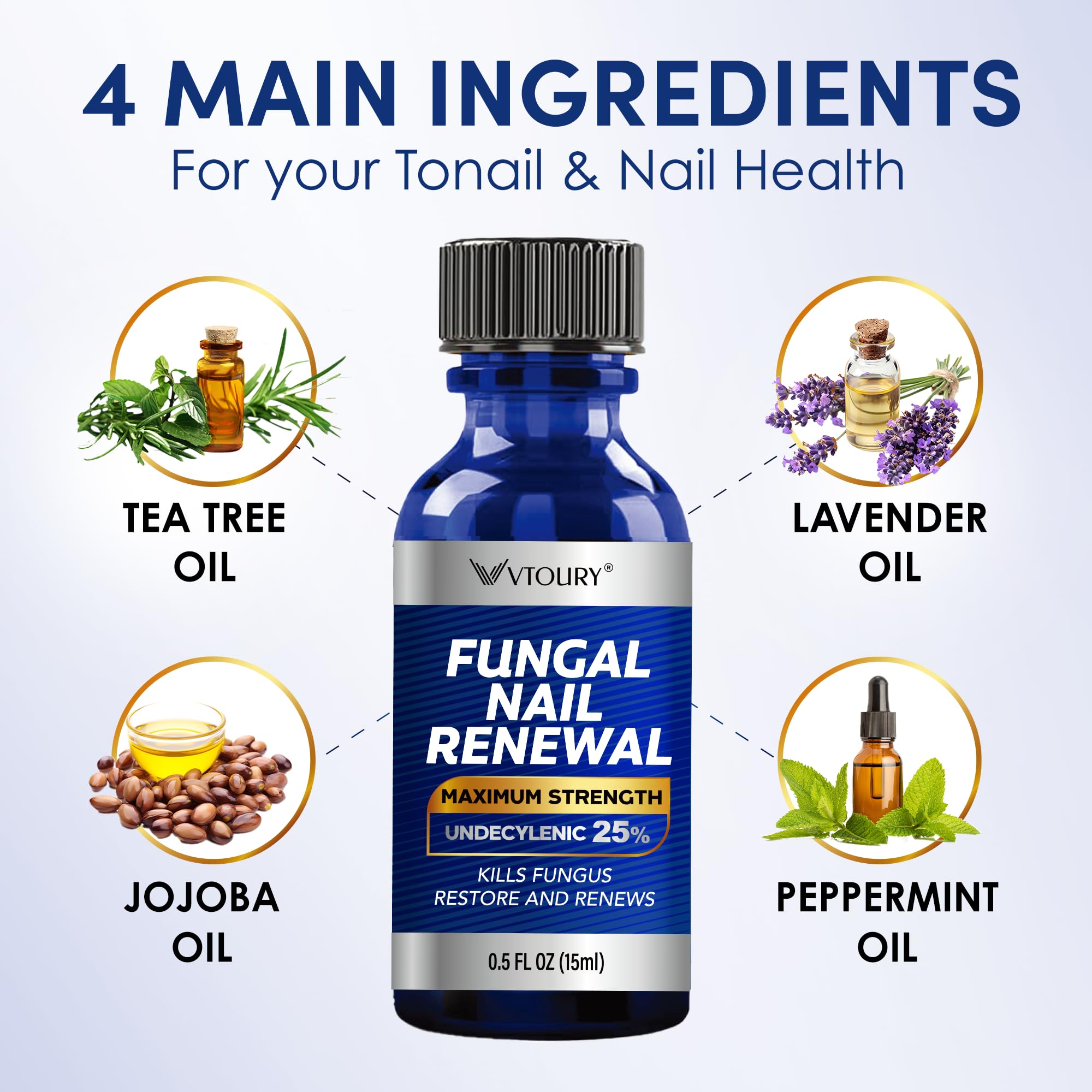 VTROUY undecylenic acid 25% formula applied to nails for targeted support.