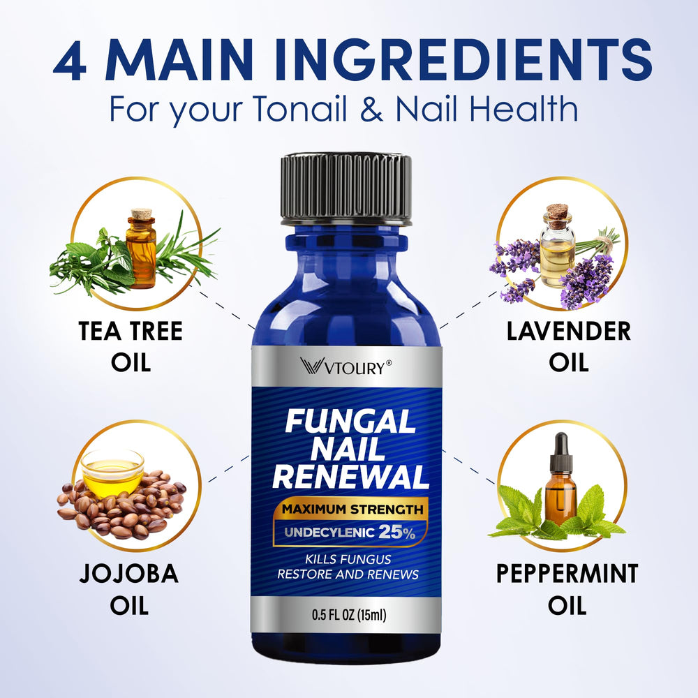 VTROUY undecylenic acid 25% formula applied to nails for targeted support.