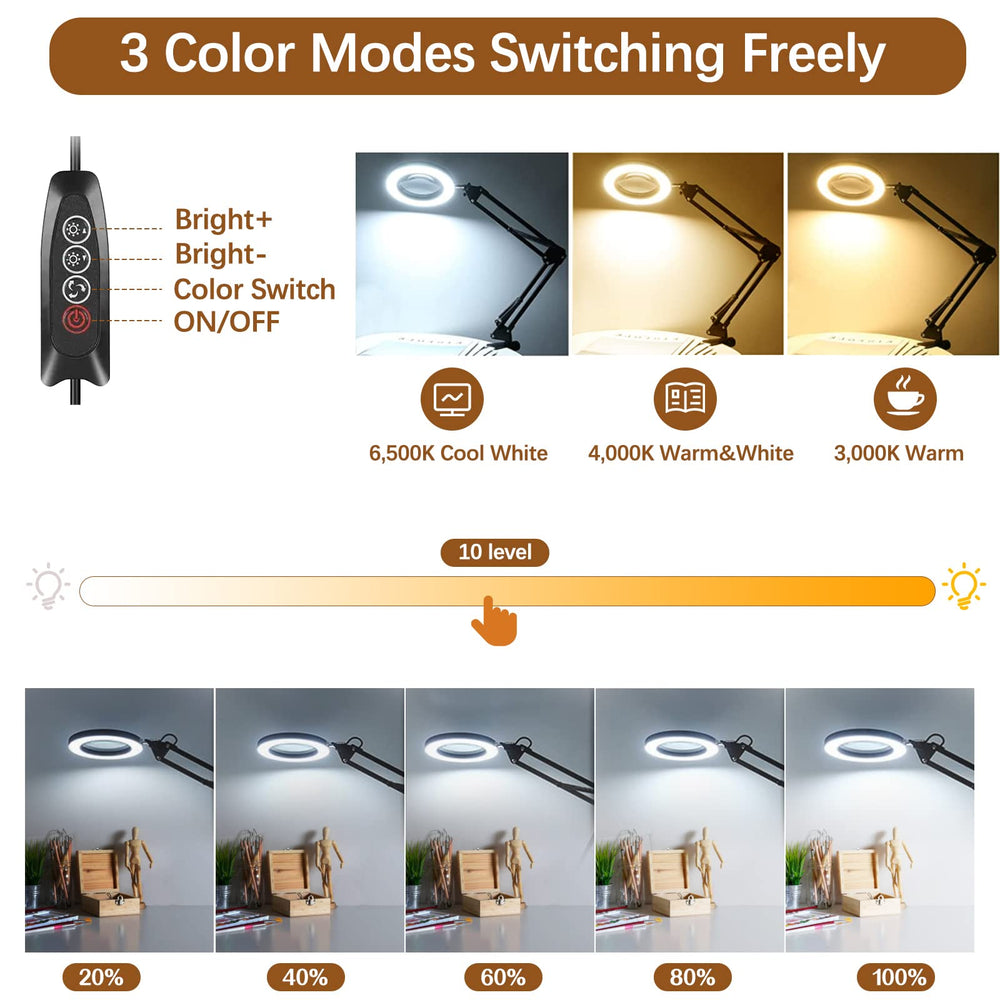 VUEJIC 72 LED dimmable light offers three color modes for detailed work.