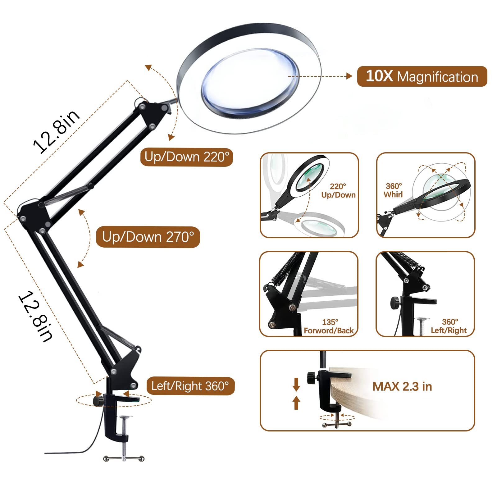 Bottom clamp installs easily on a workbench up to 2.3 inches thick.