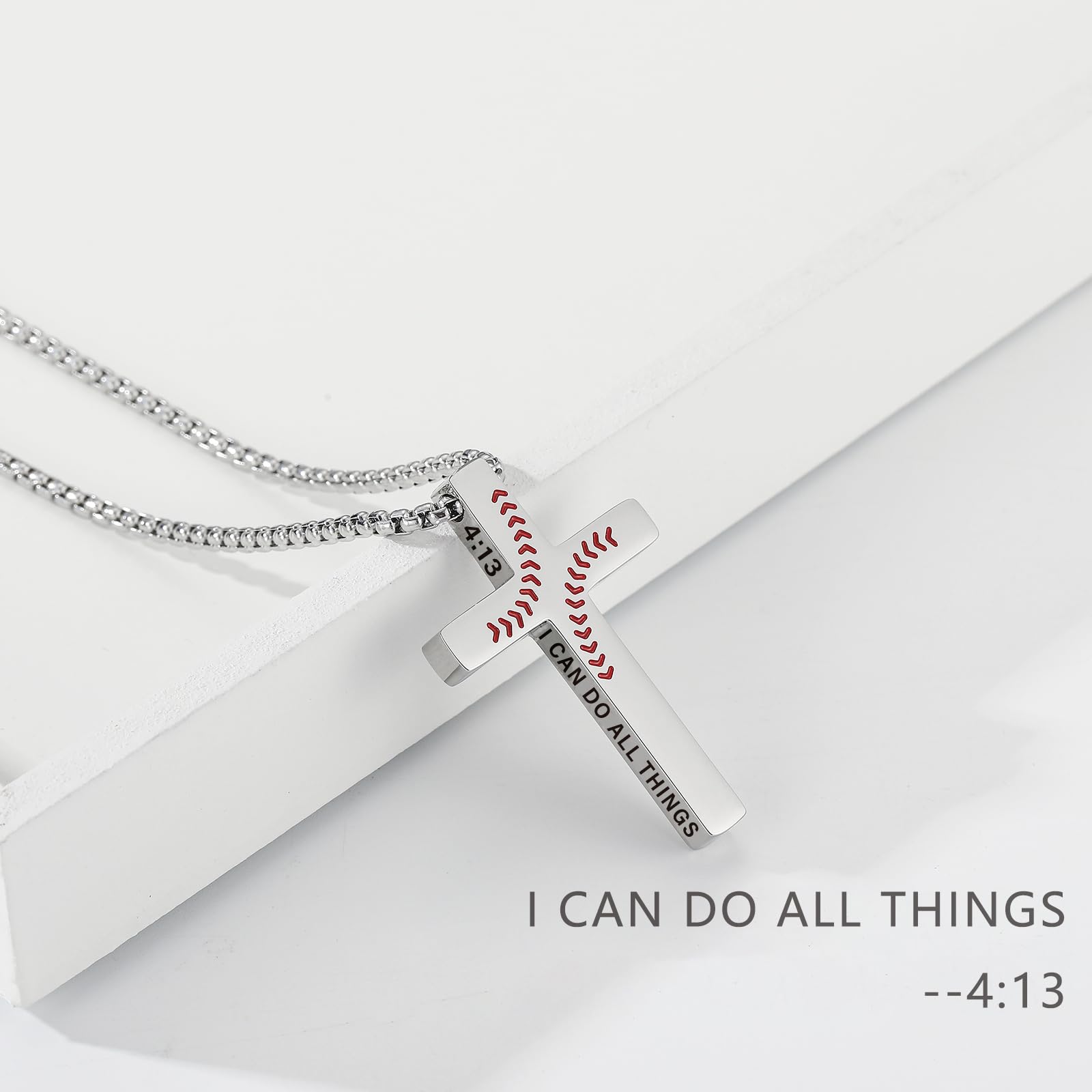 VULETO Baseball Cross Necklace side verse engraving provides inspirational detail.