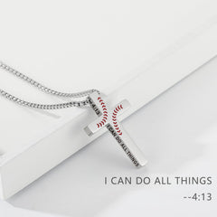VULETO Baseball Cross Necklace side verse engraving provides inspirational detail.