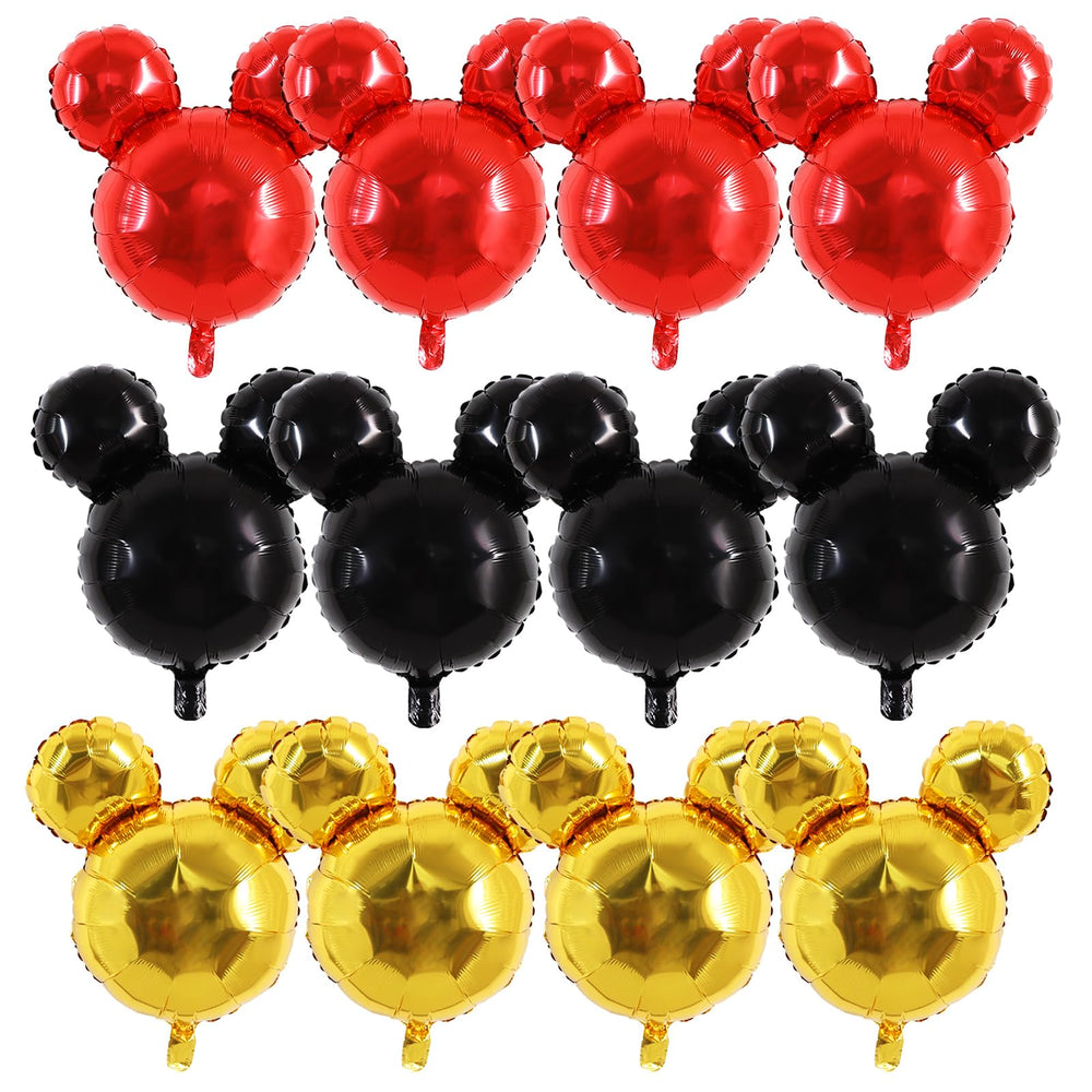 Vuzvuv mouse-head balloon in black-red-gold for striking party backdrops and photo moments