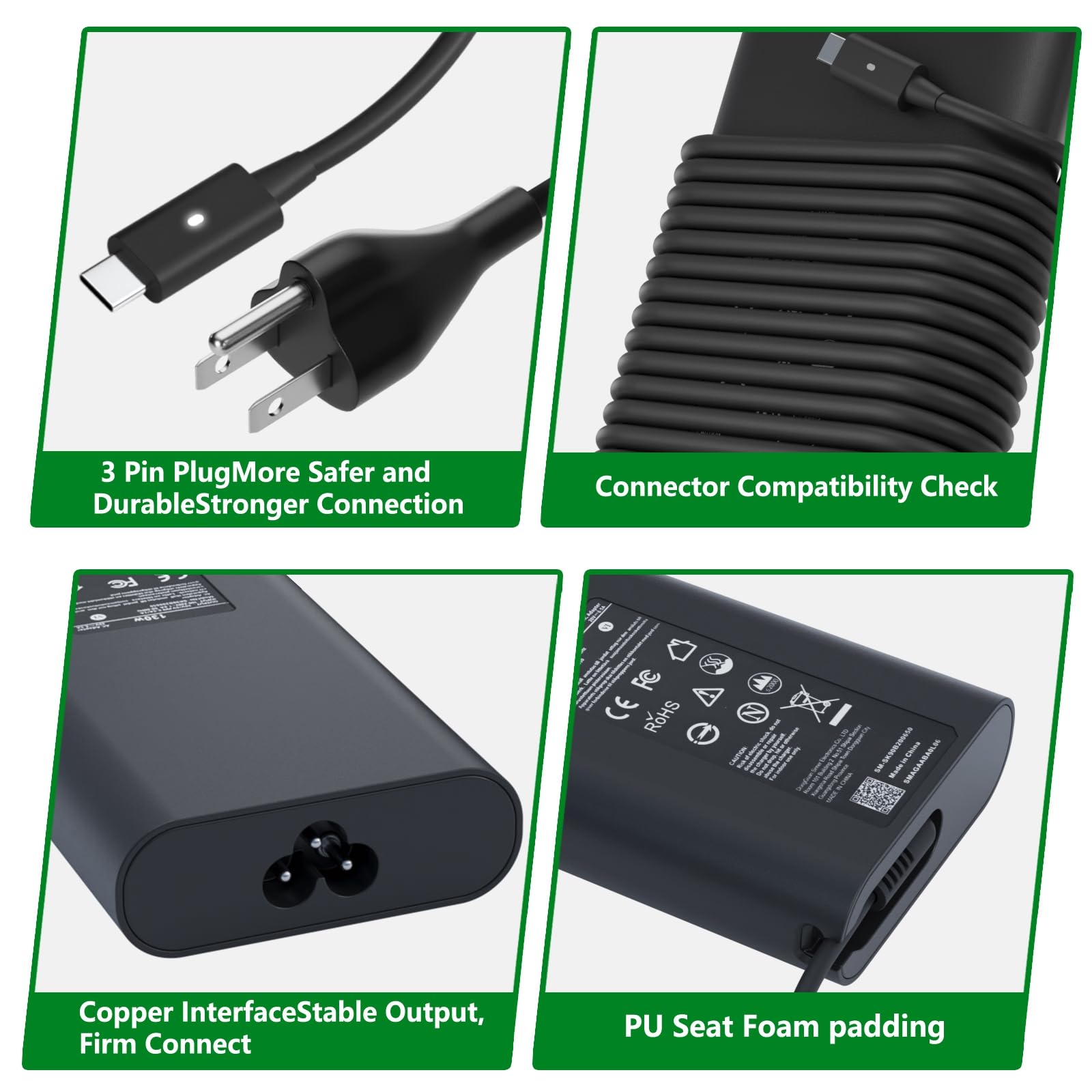 VVOX347 Dell 130W USB-C charger cable connected for efficient charging.