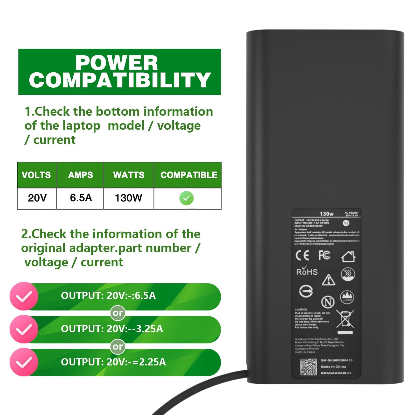 VVOX347 Dell 130W USB-C charger rear ports for versatile connectivity.