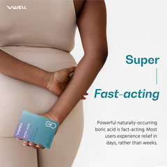 VWELL boric acid vaginal suppositories being inserted during a nightly routine.
