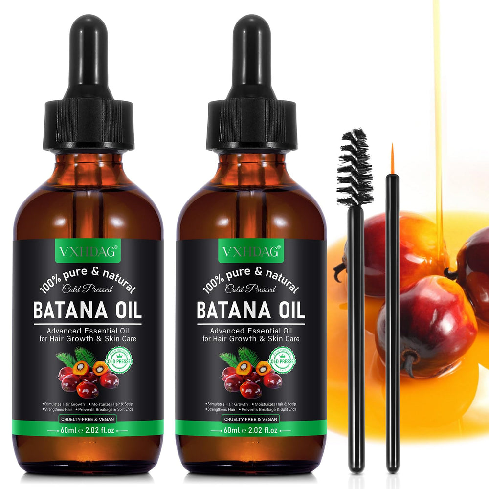 VXHDAG Batana Oil bottle highlights pure formula for hair and skin nourishment.