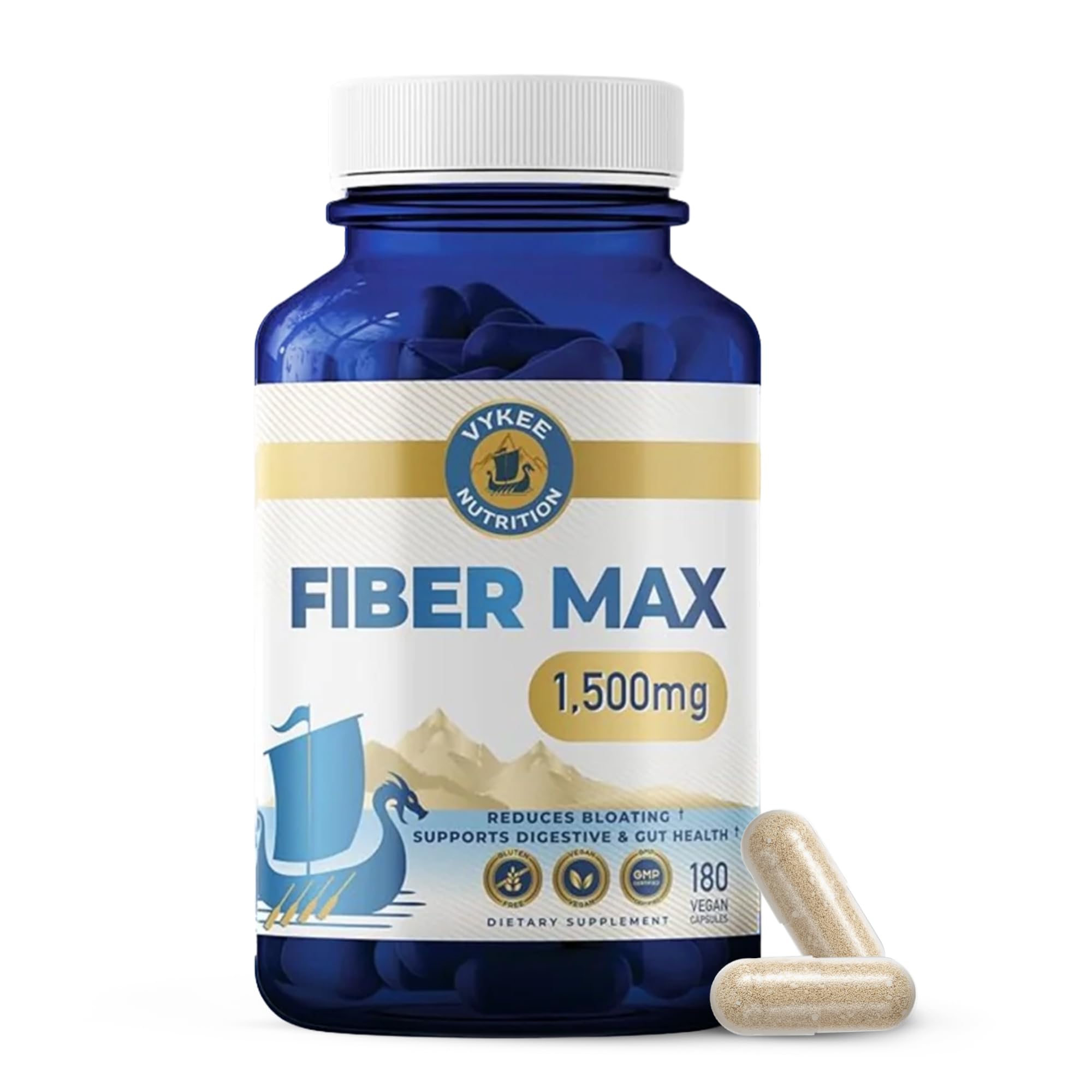 Vykee Nutrition Advanced Fiber Complex bottle front view, vegan and non-GMO formula for gut wellness