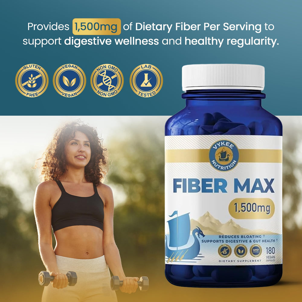 Vykee Nutrition Advanced Fiber Complex ingredients photo, featuring chia and flax seeds for holistic fiber