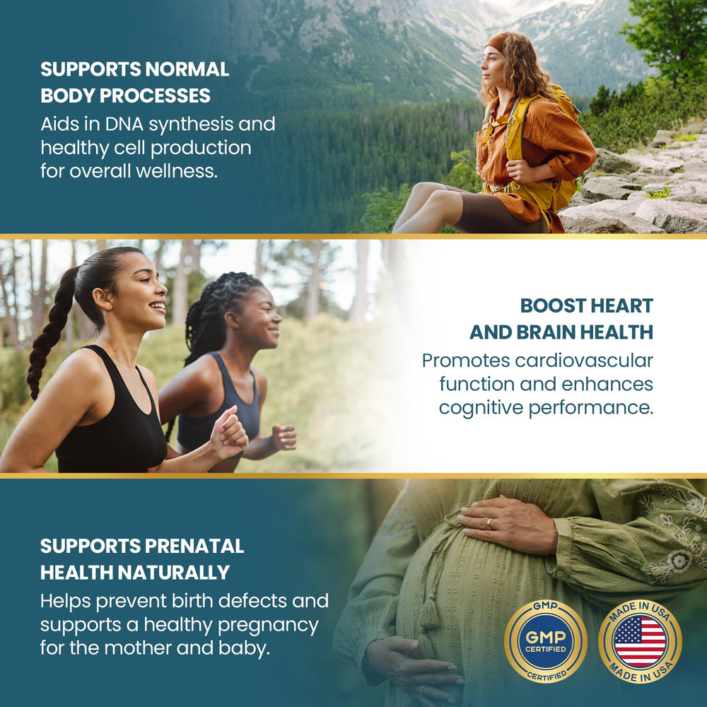 Vykee Nutrition Folic Acid label graphic highlights vegan and gluten-free features.