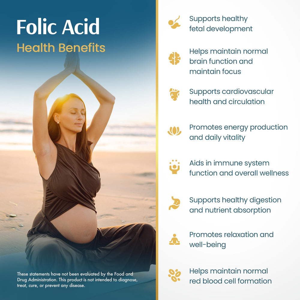 Vykee Nutrition Folic Acid vegan and gluten-free formulation supports dietary needs.