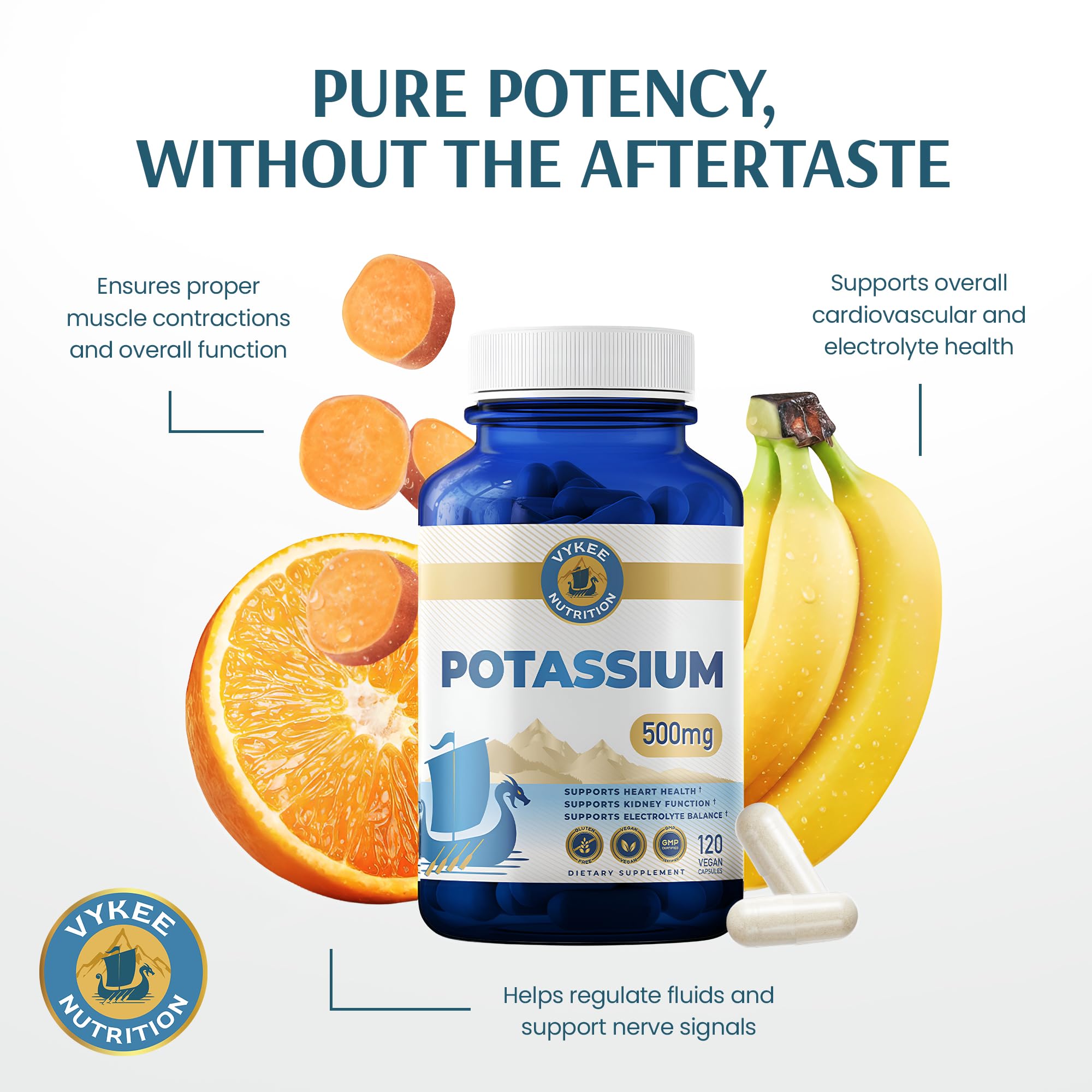 Vykee Nutrition Potassium Citrate capsules gluten-free icon reinforces allergen-friendly choice