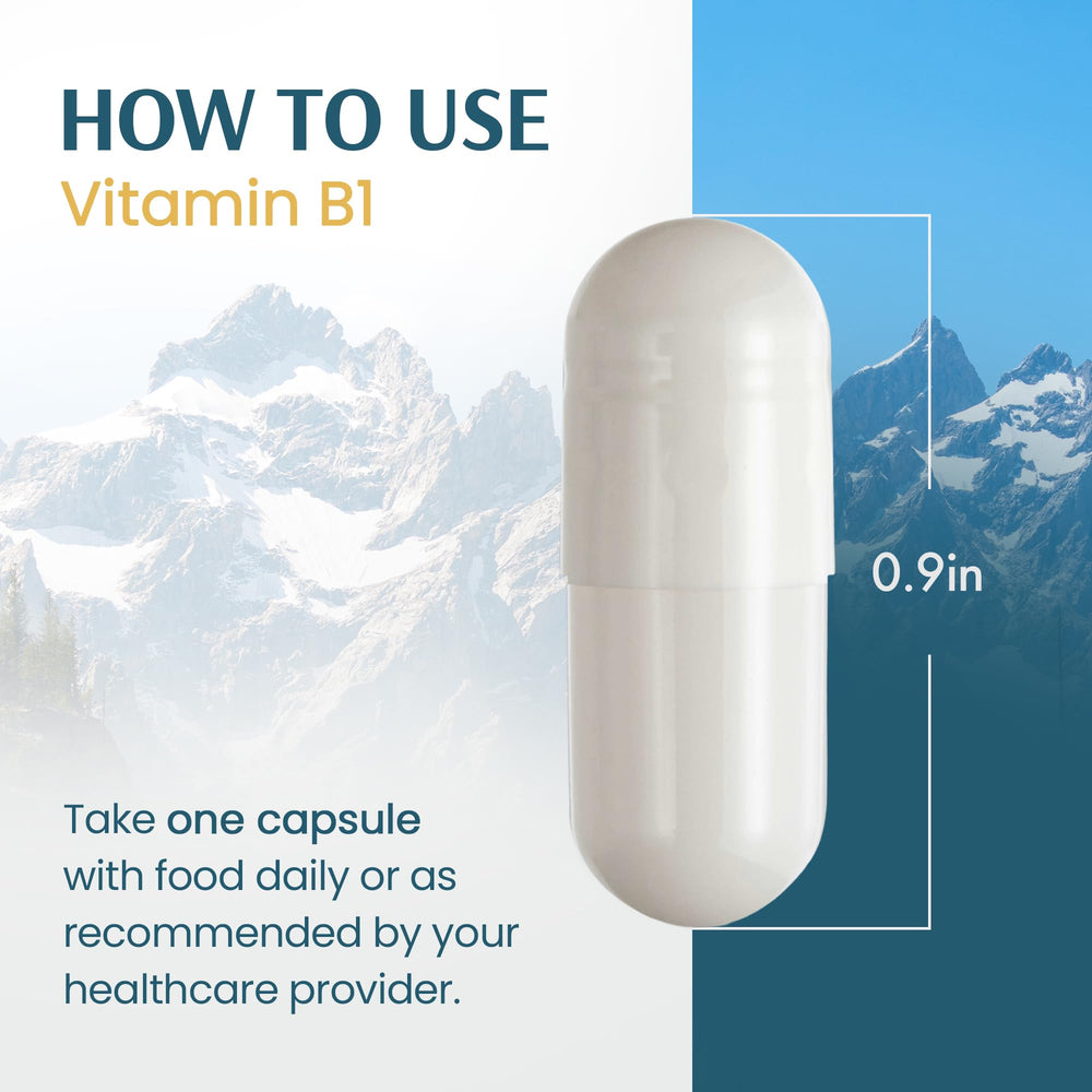 Vykee Nutrition Vitamin B1 capsules closeup on cap and tablet edges