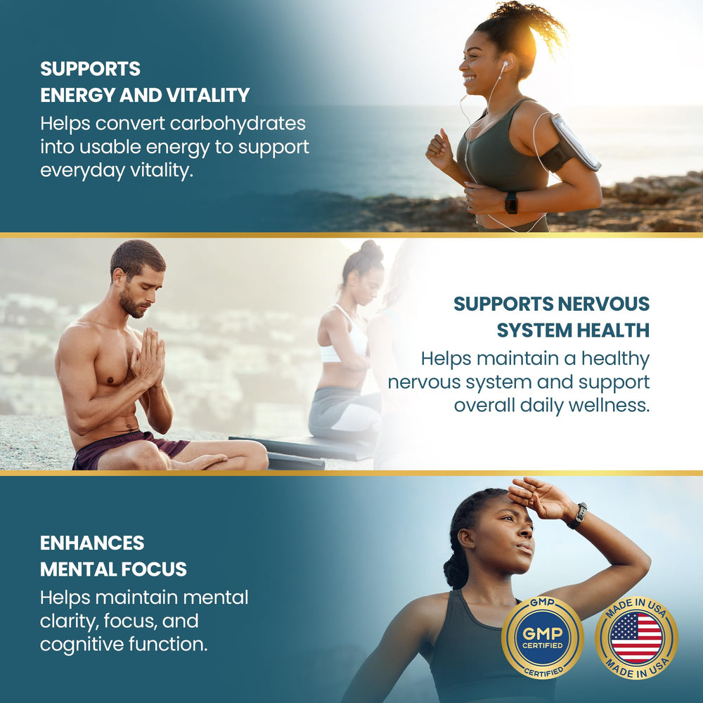 Vykee Nutrition Vitamin B1 packaging emphasizing purity and GMP production