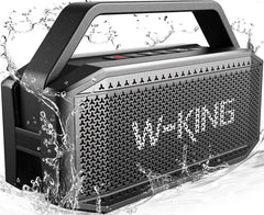 W-KING loud Bluetooth speaker front view showing immersive sound