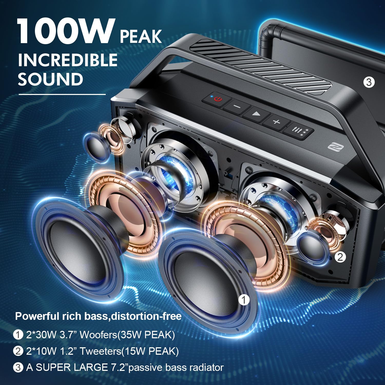 W-KING speaker with portable handle for easy transport