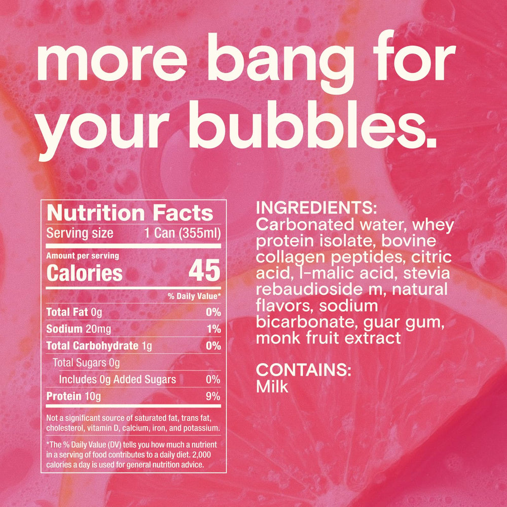 Waay Sparkling Clear Protein Drink can label close-up, highlighting 10g protein.