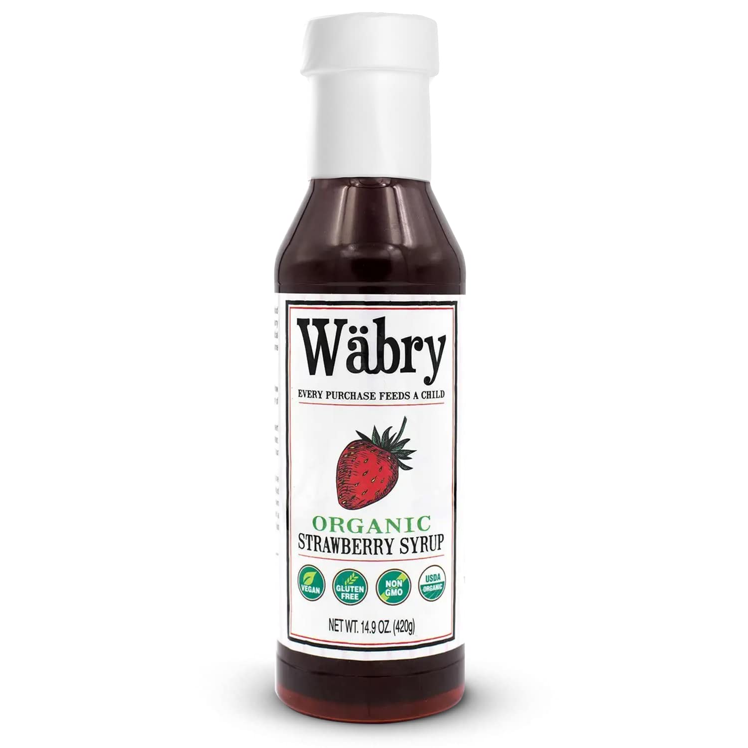 Wabry Strawberry Syrup bottle pour highlighting organic flavor for drinks and desserts