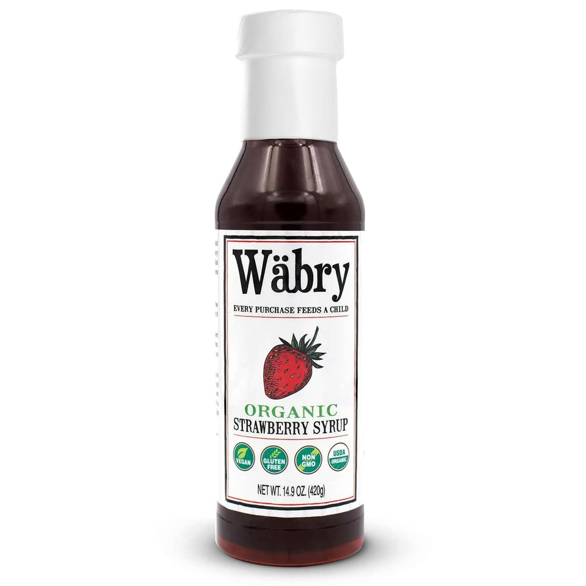 Wabry Strawberry Syrup bottle pour highlighting organic flavor for drinks and desserts