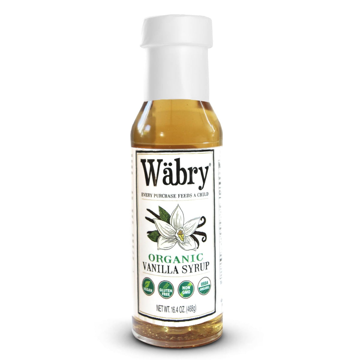 Wäbry organic vanilla syrup bottle front view showing clean ingredients and packaging