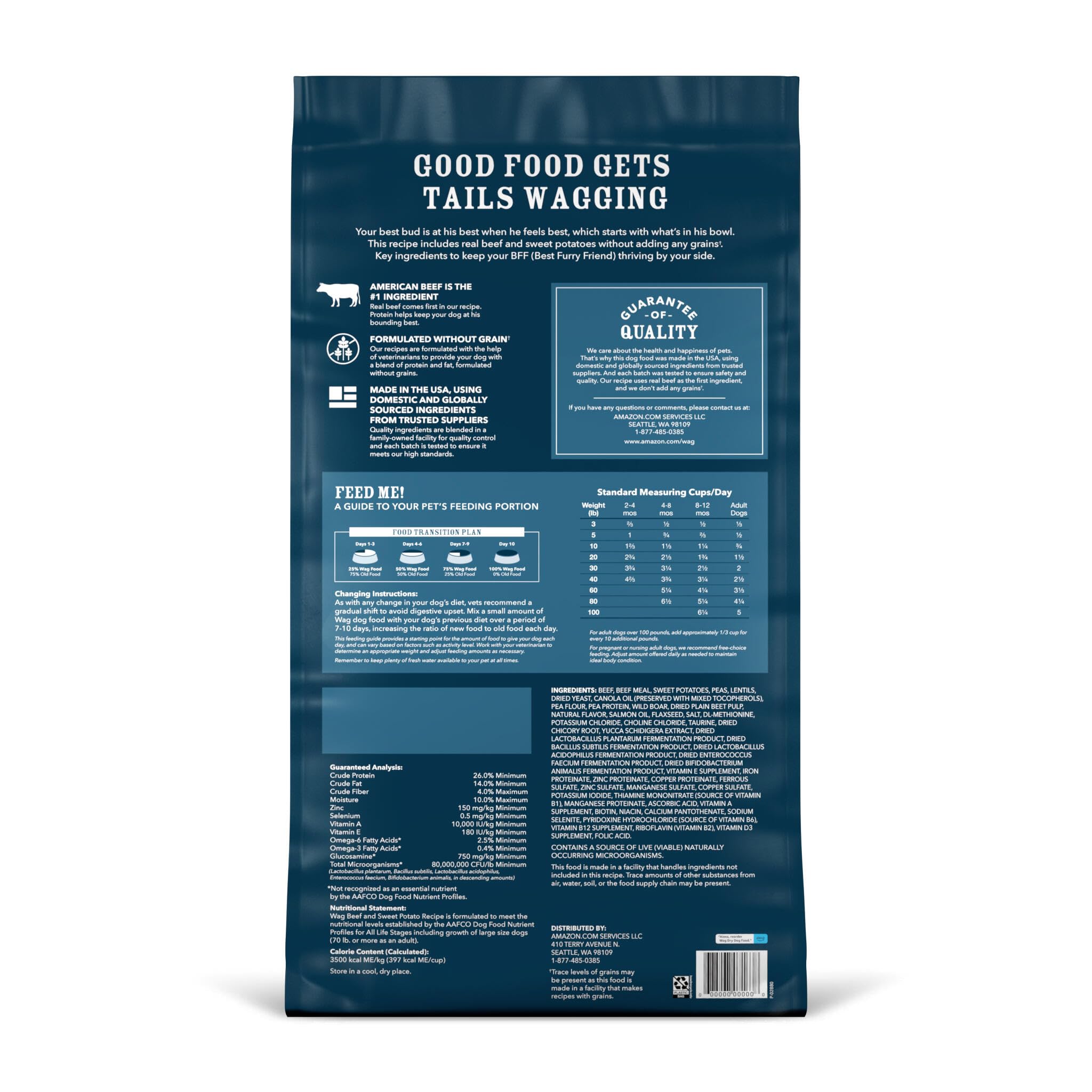 Wag Dry Dog Food kibble in bowl ready for mealtime portioning convenience.
