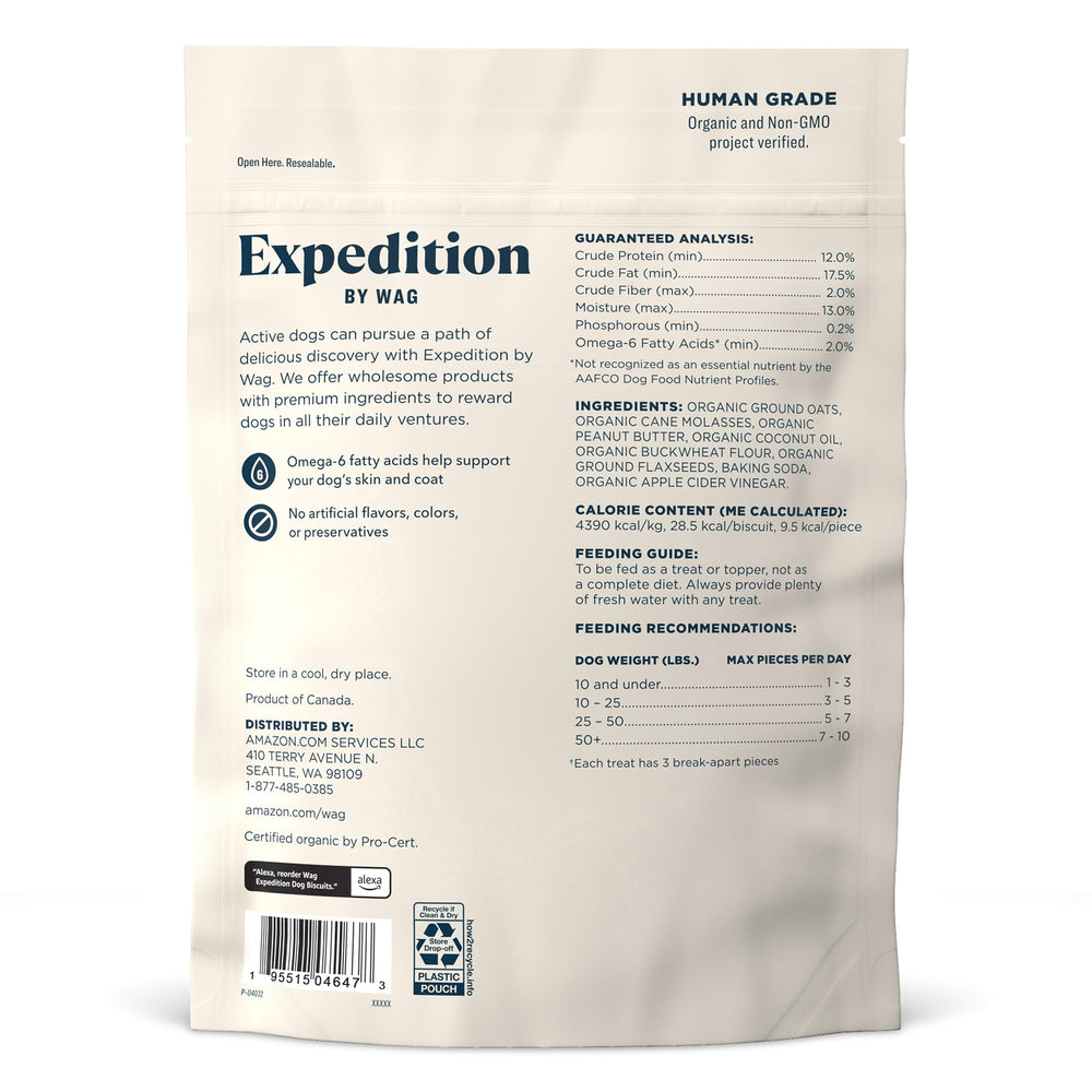 Wag Expedition organic non-GMO ingredients label highlighting clean nutrition.