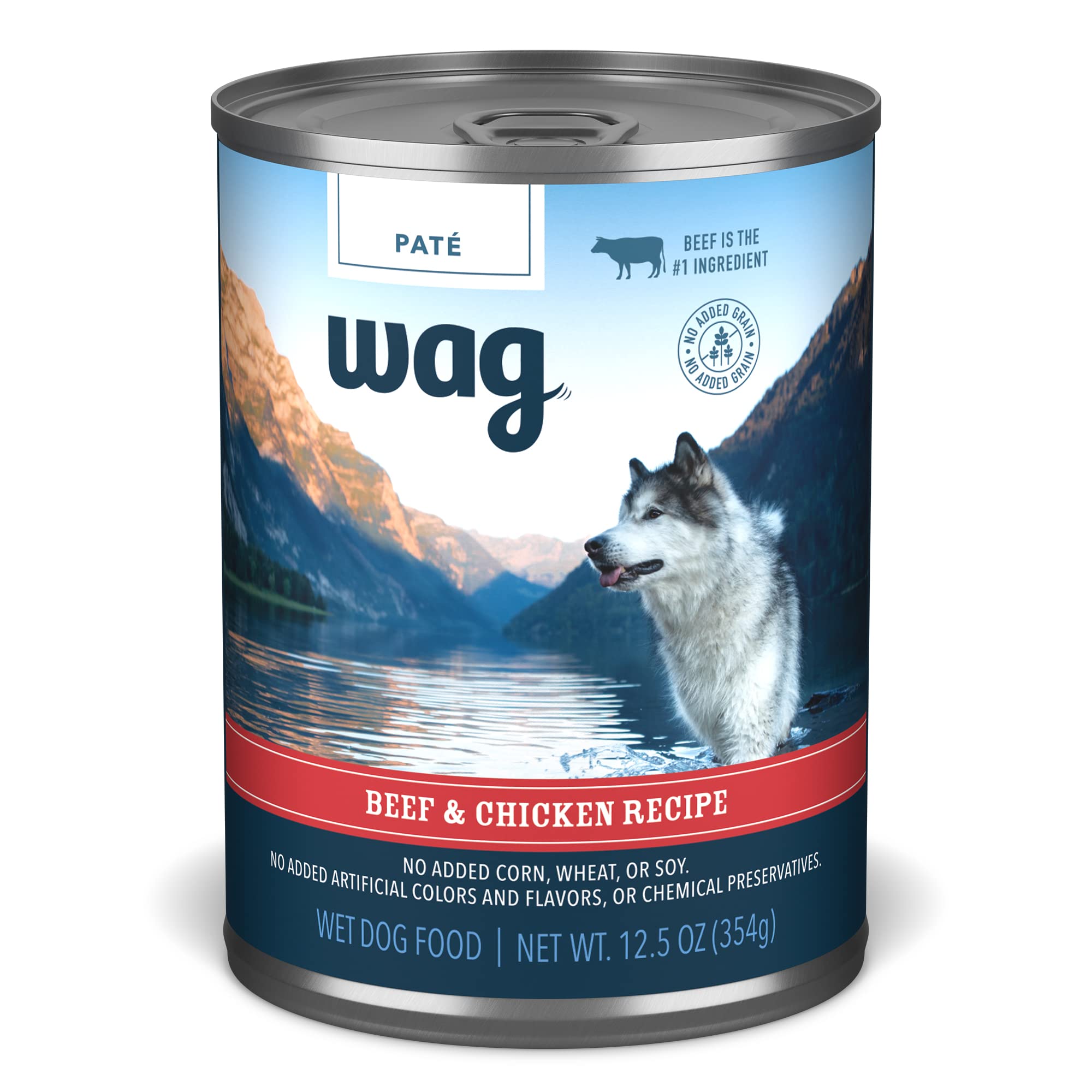 WAG Pate Beef & Chicken can, 12.5 oz, convenient daily meal option.