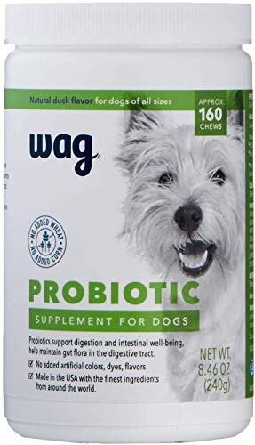 WAG probiotic chews duck flavor bottle front helps digestion