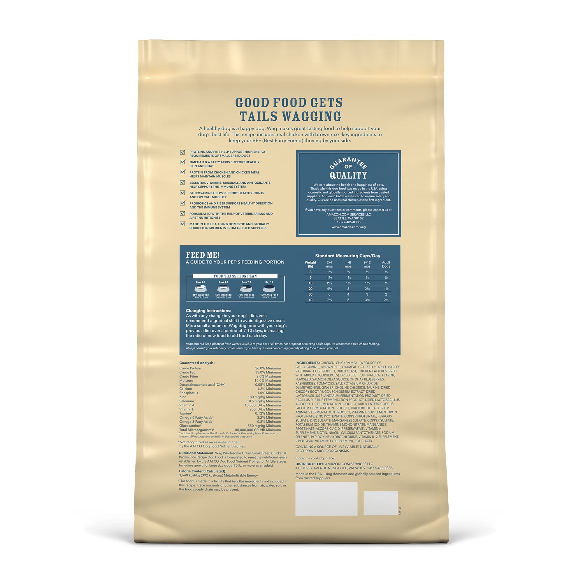 WAG small breed kibble closeup highlighting protein-rich formula