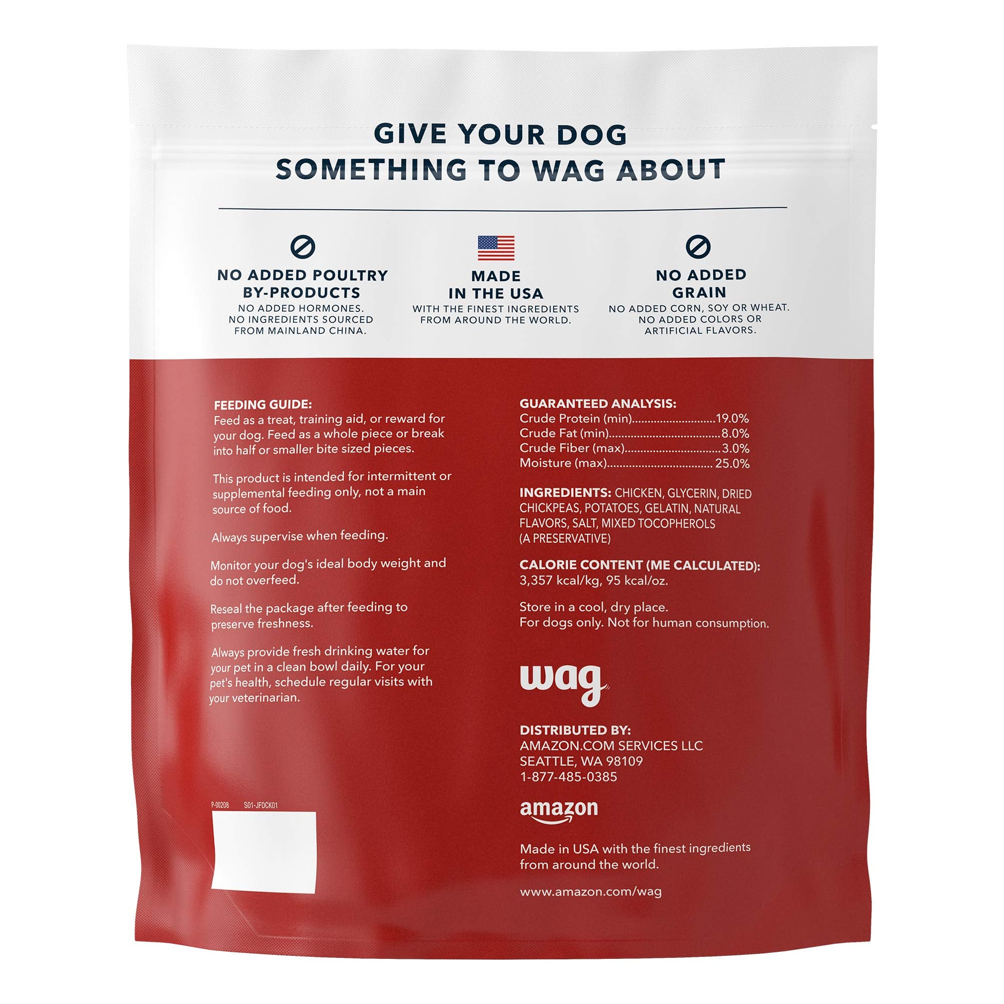 WAG texture tendre poulet : jerky facile à mâcher pour chien.