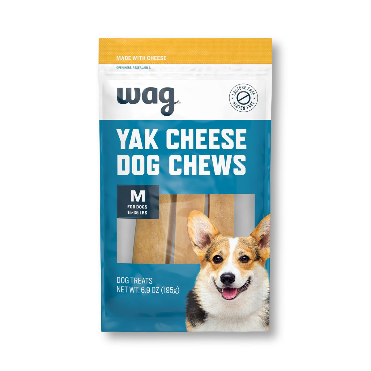 WAG Yak Cheese Himalayan dog chews packaging shows natural ingredients and 3-count value