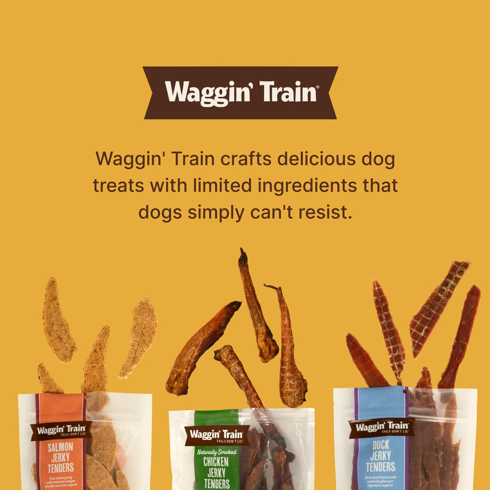 Waggin' Train grain-free corn-free label highlights allergy-friendly, digestible chews.
