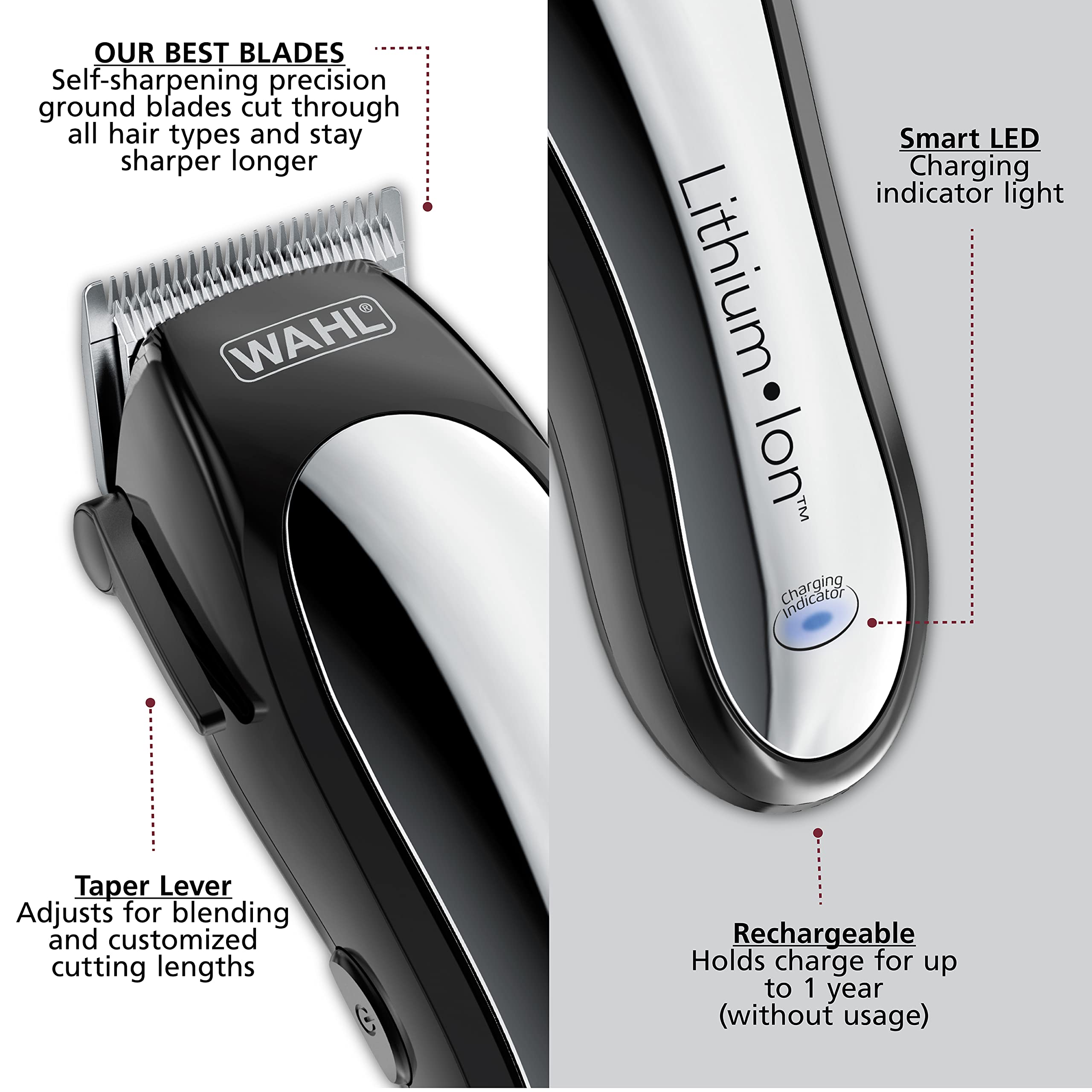 Wahl 15-minute quick charge enables fast power boost when needed.
