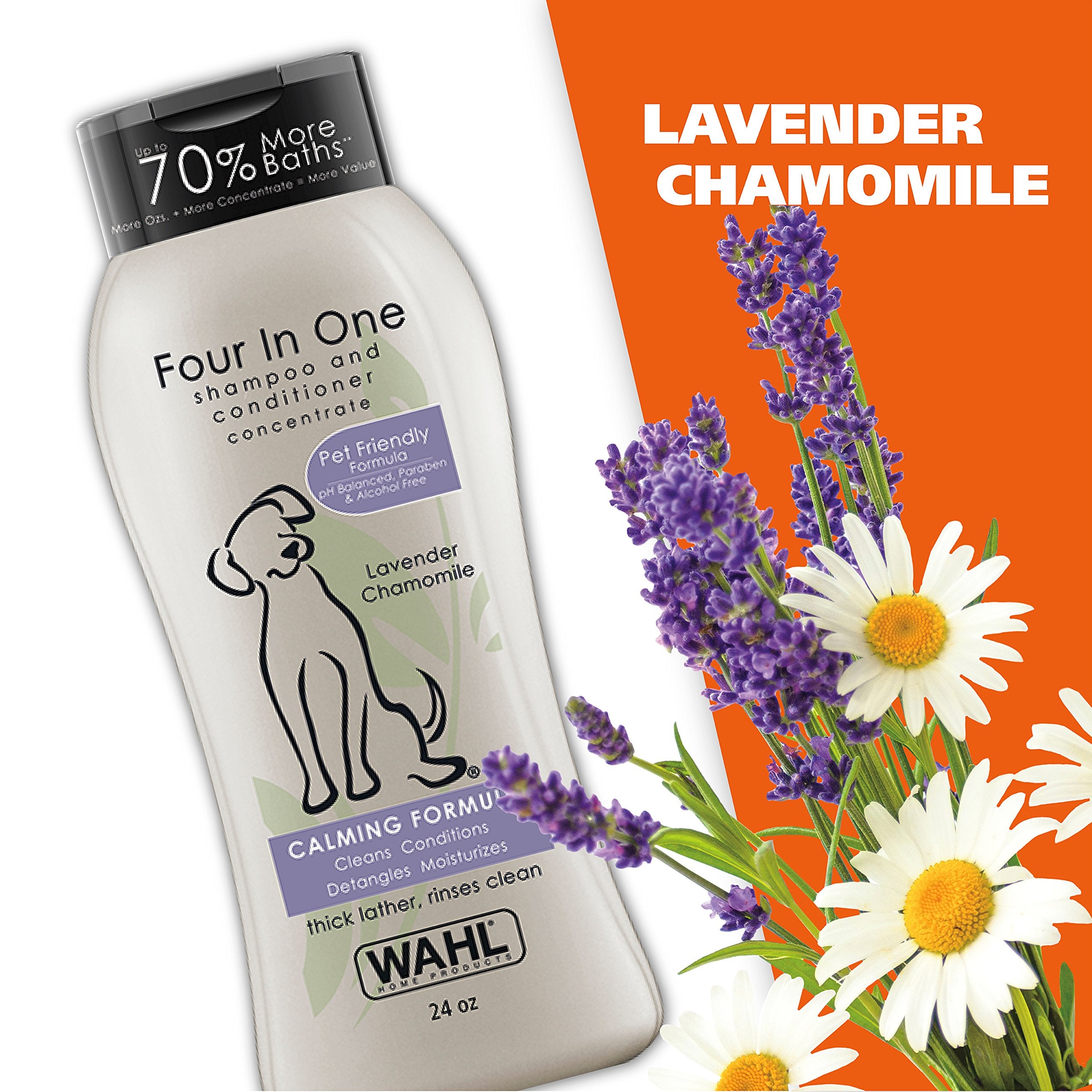 Wahl Calming Dog Shampoo bottle with Made in USA badge.