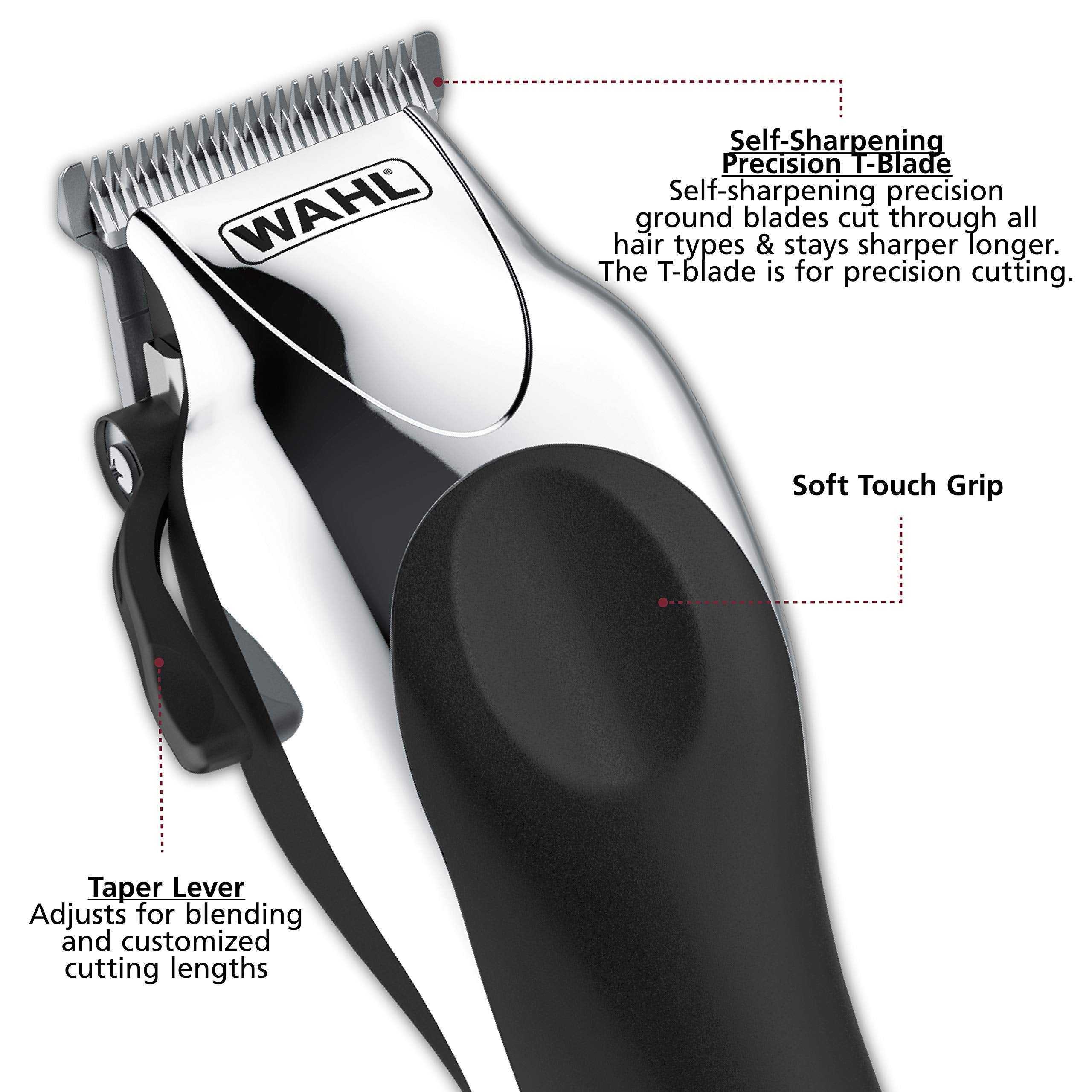 Wahl Chrome Pro trimmer for clean edges and necklines
