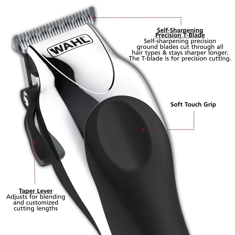 Wahl Chrome Pro trimmer for clean edges and necklines