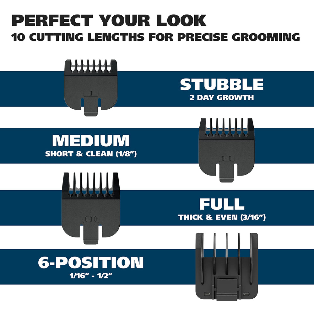 wahl groomsman six-position guide shows adjustable beard lengths