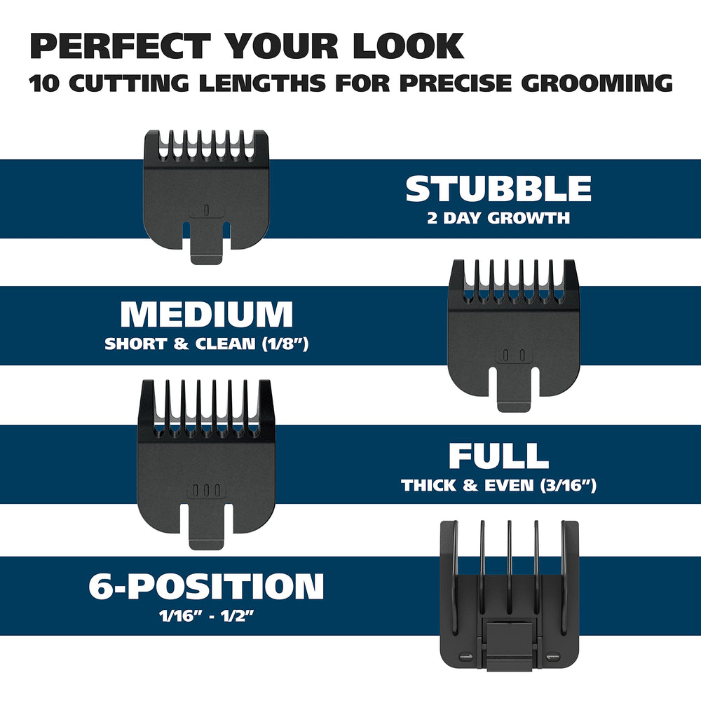 Wahl Groomsman stubble combs included for quick daily grooming.