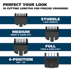 Wahl Groomsman stubble combs included for quick daily grooming.